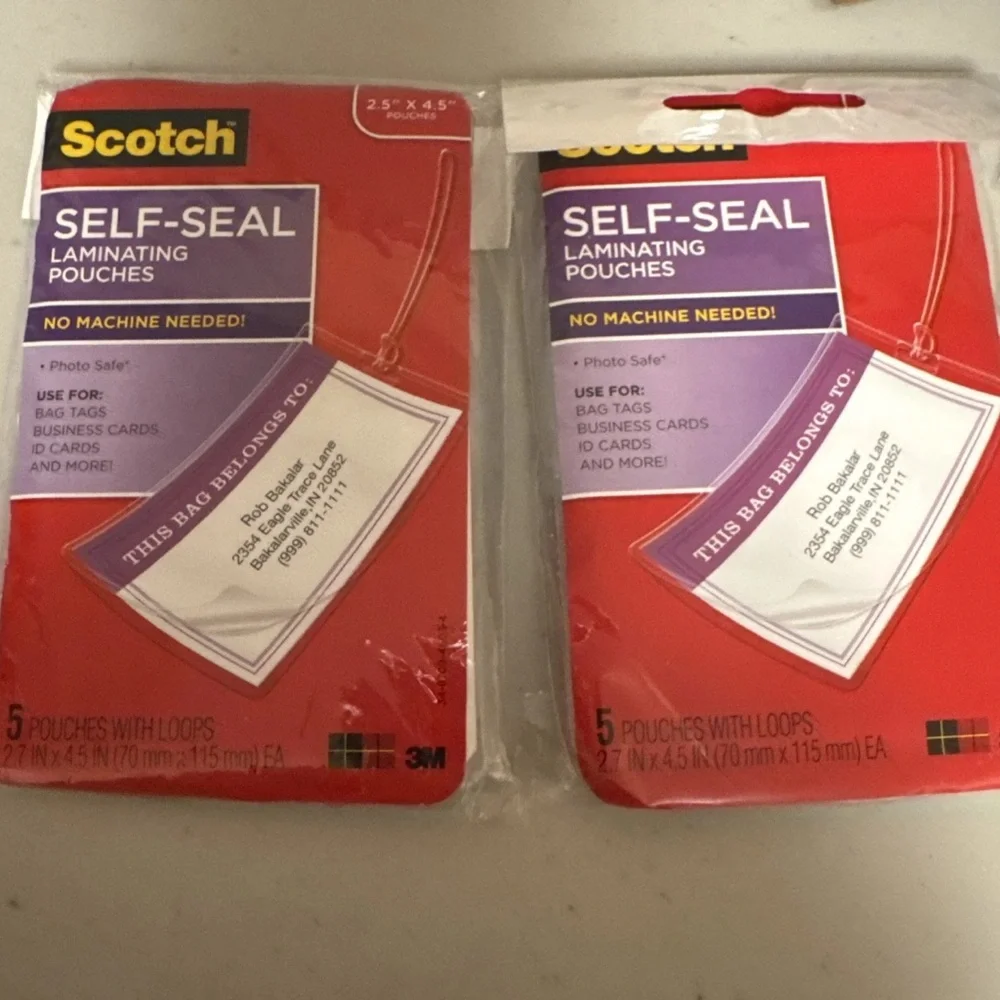Scotch Bag Tags LS853-5G, Self Laminating Luggage Tags With Loops, 2 Packs of 5